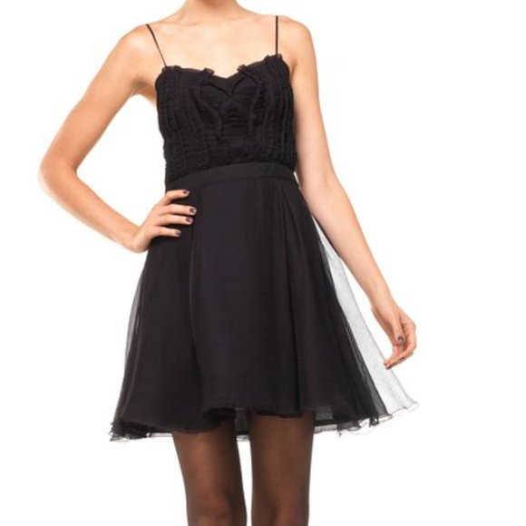 NWT Leon Max | Black Pleated Silk Sleeveless Dress - sz 8 - Picture 4 of 10